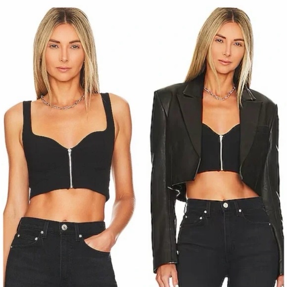 L'Academie Tops - L'Academie Zip Front Corset Crop Top Black XS Like New